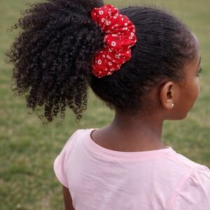 2 Red Floral Hair Scrunchie. Medium and large